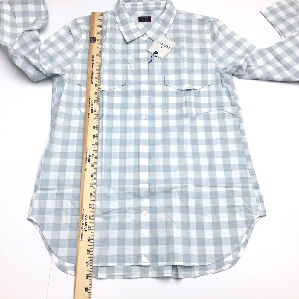 New UNTUCKit Women's Shirt Santa Marzi Blue & White Plaid Button Up size 12 - Picture 5 of 7